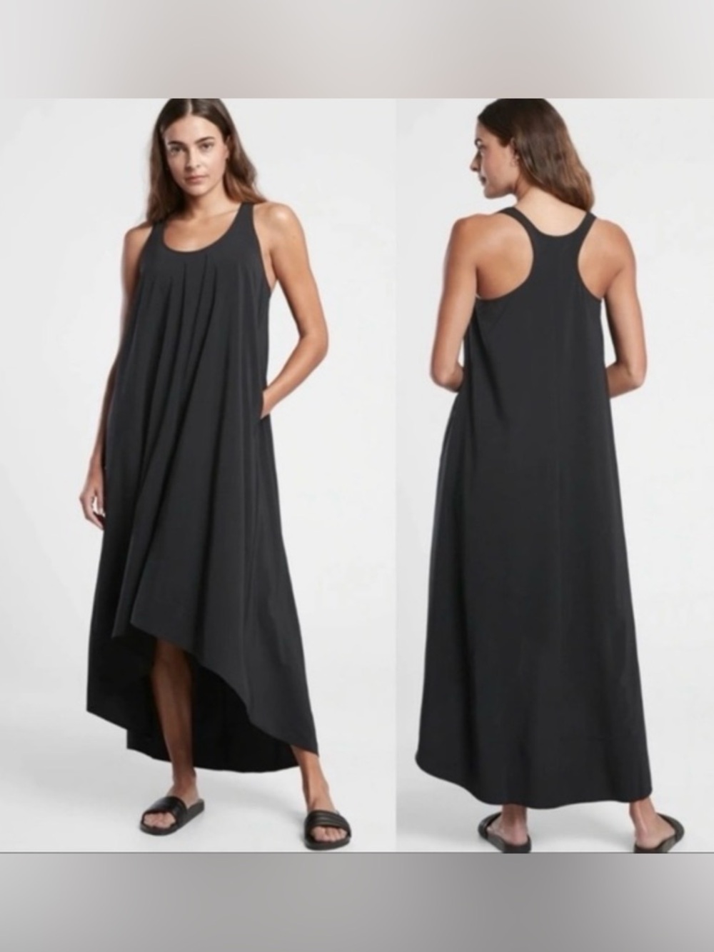 Athleta Black Racerback High-Low Maxi Dress